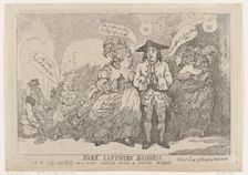 Dark Lanthern Business, or, Mrs. Hob and Nob On a Night Canvass With a Bosom Fri..., April 24, 1784. Creator: Thomas Rowlandson