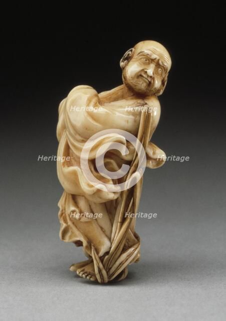 Daruma on Reed, 19th century. Creator: Hidetsune.