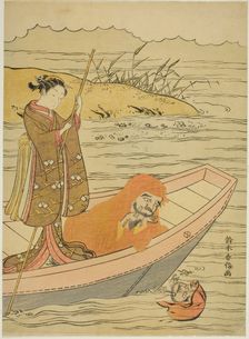Daruma looking at his reflection, c. 1767/68. Creator: Suzuki Harunobu