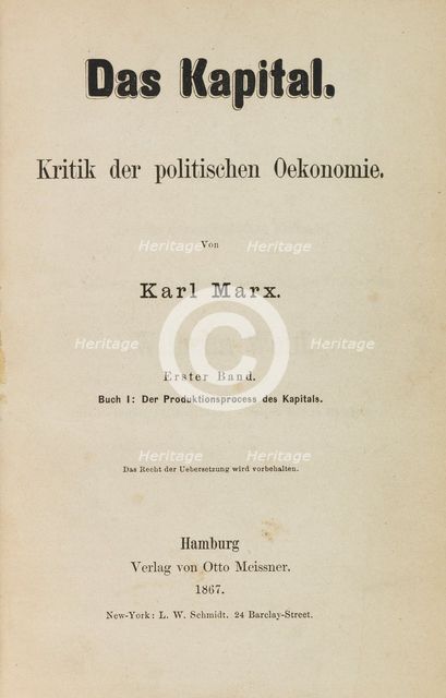 Das Kapital. A Critique of Political Economy by Karl Marx. First edition of Volume I , 1867. Creator: Historic Object.