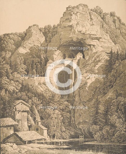 Das Schloss Prediama in Crein XII Stund: von Triest, 1816. Creator: Karl Friedrich Schinkel.