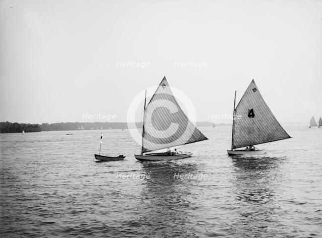D.B.C.Y. [Detroit Boat Club yacht] regatta, # 18 & # 19, first ground, 3rd turn, c1900-1910. Creator: John S Johnston.