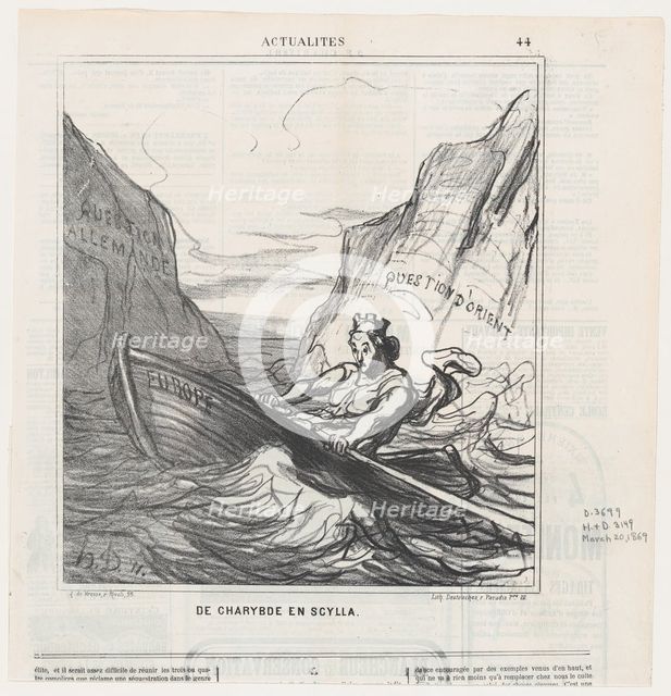 De Charybde en Scylla, 1869. Creator: Honore Daumier.