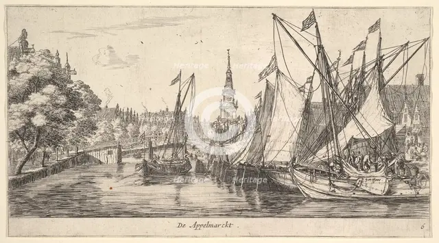 De Appelmarckt (The Apple Market), from Views in Amsterdam, plate 6, ca. 1659/62 (?). Creator: Reinier Zeeman.