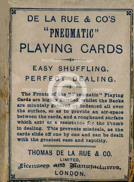 De La Rue & Co's Pneumatic Playing Cards, cover, 1925.  Artist: Unknown.