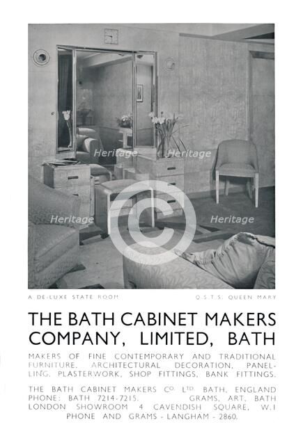 De-luxe state room on board the QSTS Queen Mary, 1942. Artist: Unknown.