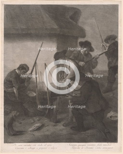 De Servi Cacciator... (Servants Preparing the Guns for the Hunt), 1763. Creator: Marco Alvise Pitteri.