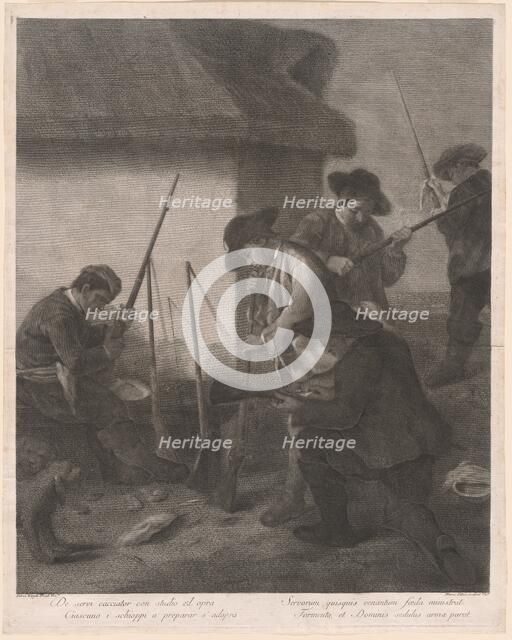 De Servi Cacciator... (Servants Preparing the Guns for the Hunt), 1763. Creator: Marco Alvise Pitteri.