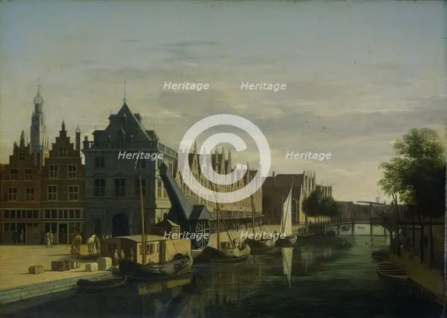 De Waag (Weighing House) and Crane on the Spaarne, Haarlem, 1660-1698. Creator: Gerrit Berckheyde.