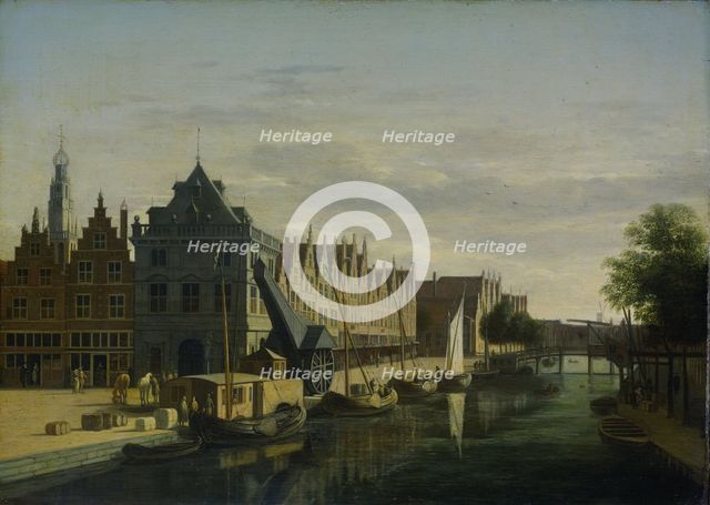De Waag (Weighing House) and Crane on the Spaarne, Haarlem, 1660-1698. Creator: Gerrit Berckheyde.