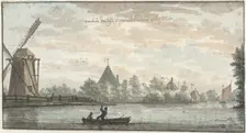 De Vos Windmill and the Verbeid de Tijd house on the Drecht..., 1701-1759. Creator: Cornelis Pronk