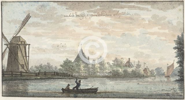 'De Vos' Windmill and the 'Verbeid de Tijd' house on the Drecht..., 1701-1759.  Creator: Cornelis Pronk.