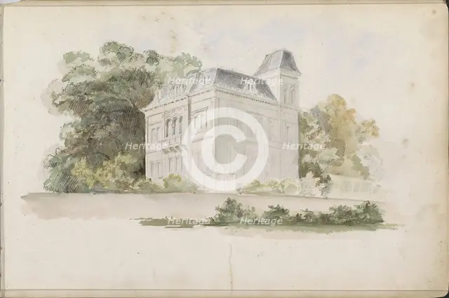 Detached villa with tower near trees, 1862-1867. Creator: Isaac Gosschalk.