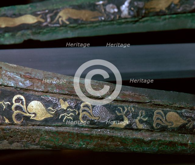 Detail of Mycenaean bronze dagger found in a tholos tomb, 16th century. Artist: Unknown