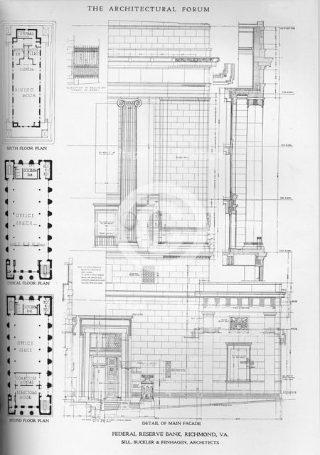 Detail of main facade - Federal Reserve Bank, Richmond, Virginia, 1922. Artist: Sill, Buckler & Fenhagen.