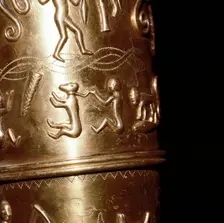 Detail of man with captive on Gallehus Horn, Danish