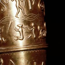 Detail of man with captive on Gallehus Horn, Danish