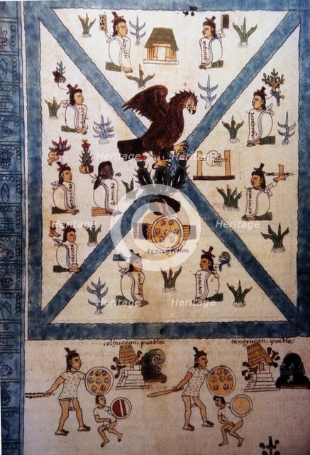 Detail of Mendoza or Mendocino Codex (15th century), depicting the founding of Tenochtitlan.