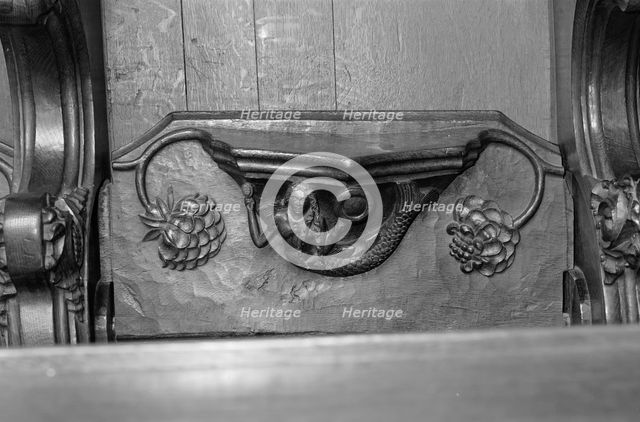 Detail of misericord depicting the mermaid, Ripon Minster, North Yorkshire, 1970. Artist: Laurence Goldman.