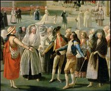 Detail of Montgolfier balloon ascension in Madrid oil on canvas by Antonio Carnicero