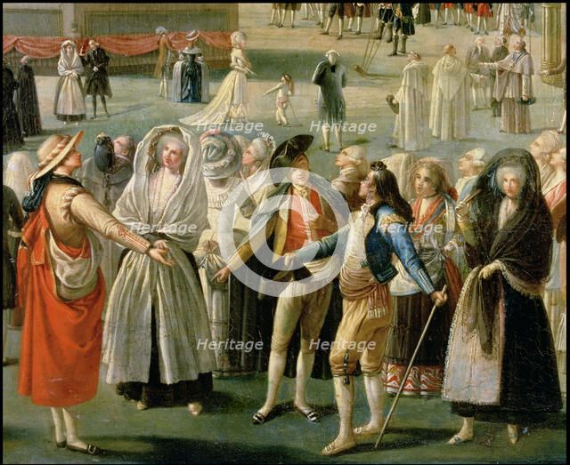 Detail of 'Montgolfier balloon ascension in Madrid', oil on canvas by Antonio Carnicero.