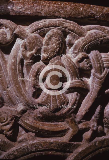 Detail of Norman Font, in 12th century Church within Porchester Castle, Hampshire, 20th century. Artist: CM Dixon.