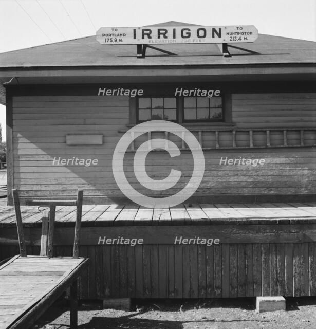 Detail of old railroad station, small farming town, population 108, Irrigon, Oregon, 1939. Creator: Dorothea Lange.