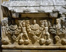 Detail of one of the faces of a Roman sarcophagus, Aphrodisias (Anatolia, Turkey), 2000. Creator: LTL