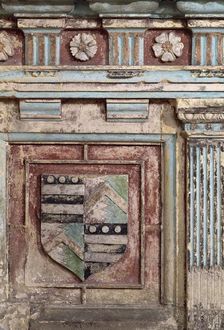 Detail of a coat of arms on a tomb in the chapel of Farleigh Hungerford Castle, Somerset, c2000s(?). Artist: Historic England Staff Photographer