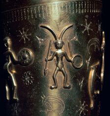 Detail of a copy of a Celtic gold drinking horn, 3rd century