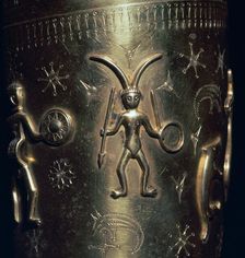 Detail of a copy of a Celtic gold drinking horn, 3rd century