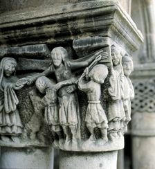 Detail of a capital in the cloister of the collegiate