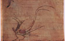 Detail of a Chinese embroidered silk tussore with a phoenix from a Scythian tomb