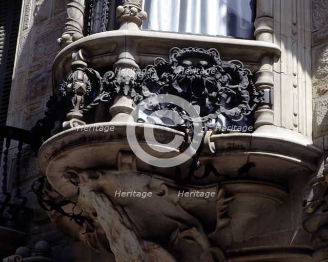 Detail of a balcony of the house 'Can Calvet', at Caspe Street in Barcelona, 1898-1900, designed …