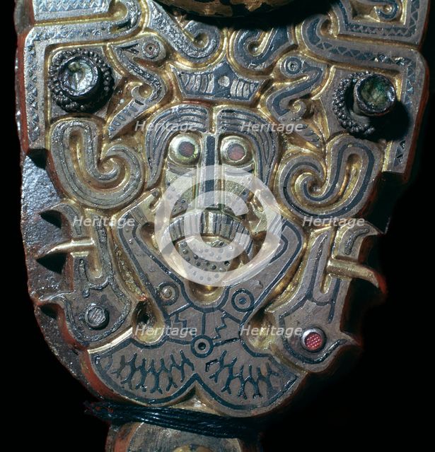Detail of a baldrick buckle showing a human figure, 6th century. Artist: Unknown