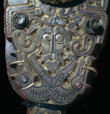 Detail of a baldrick buckle showing a human figure, 6th century