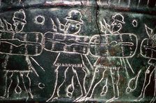 Detail of a bronze situala with Etruscan soldiers, 5th century BC