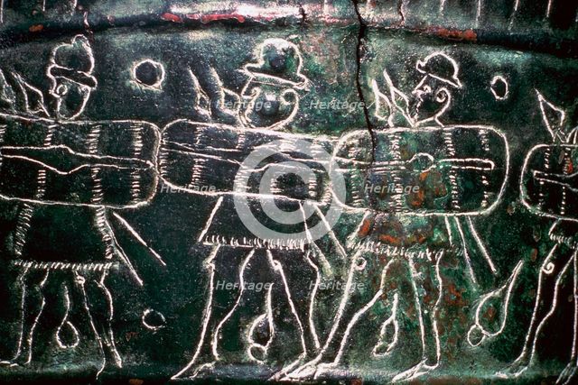 Detail of a bronze situala with Etruscan soldiers, 5th century BC. Artist: Unknown