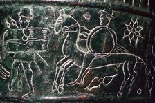 Detail of a bronze situala with Etruscan soldiers, 5th century BC