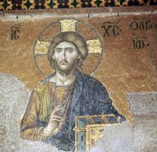 Detail of a Byzantine mosaic of Christ, 12th century