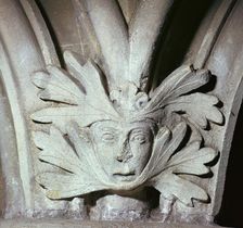 Detail of a Green Man at Southwell Minster in Nottinghamshire, 12th century