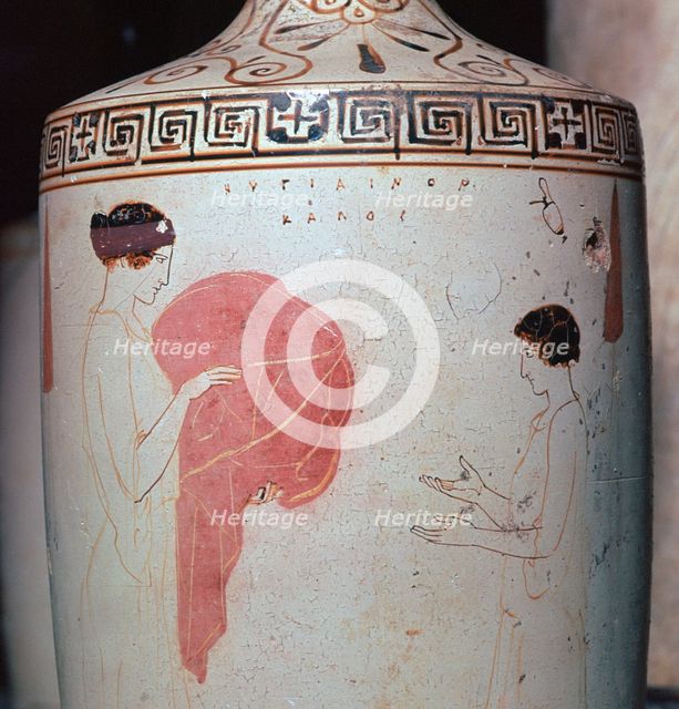 Detail of a Greek lekythos showing a mistress and maid, 5th century BC. Artist: Unknown