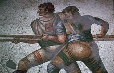 Detail of a floor mosaic in the Great Palace in Istanbul showing hunters, 6th century