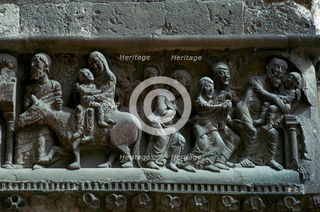 Detail of a French frieze depicting the flight into Egypt, 12th century. Artist: Unknown