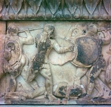 Detail of a frieze on the Treasury of the Siphnians, 6th century BC