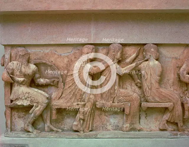 Detail of a frieze on the Treasury of the Siphnians, 6th century BC. Artist: Unknown