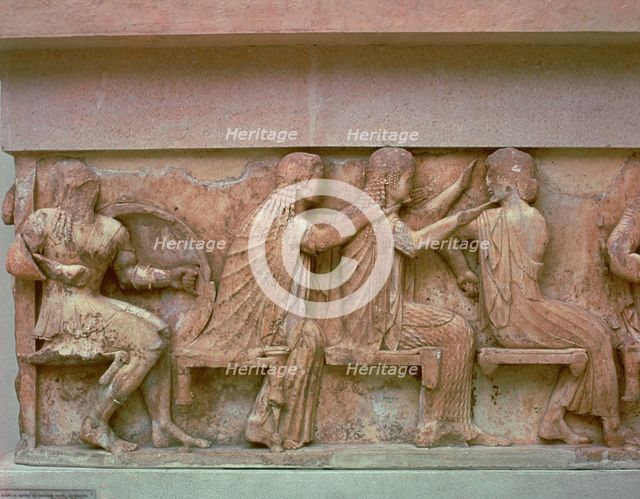 Detail of a frieze on the Treasury of the Siphnians, 6th century BC. Artist: Unknown