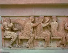 Detail of a frieze on the Treasury of the Siphnians, 6th century BC