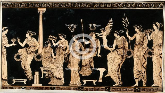 Detail of a frieze decorating a Greek red-figured vessel (probably a vase) representing..., 1760-9. Creator: Augustin Dahlsteen.