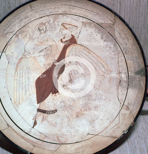 Detail of a kylix showing Aphrodite riding on a goose, 5th century BC.  Artist: Pistoxenos painter